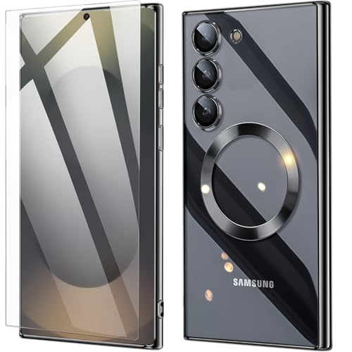 Coque Samsung S25 noir magnétique avec film écran et protège objectif