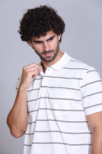 Image of Half Sleeve Polo T-Shirt for Men with Pocket || Stripe Collar and Pocket T-Shirt for Men Half Sleeves