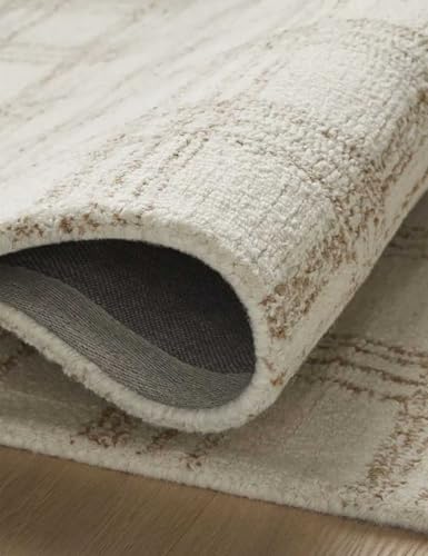Image of Spectrum Pattern Wool Carpet with Loop Texture Yarn Anti Shedding Carpet Size 9x13 Feet A1 Ivory & Brown Color
