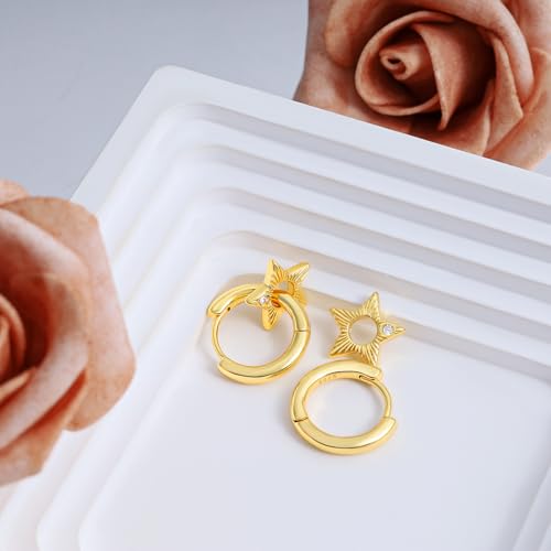 Small Star Hoop Earrings for Teen Girls Women - Sterling Silver Gold Star Earrings Hypoallergenic Cubic Zirconia Lightweight Loop Earrings Fashion Women's Earrings Gifts for Christmas4