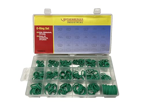 ROTHENBERGER Industrial 270 Stück O-Ring Sortiment Kit 18 Größen Gummi Dichtungen Ringe Dichtungsringe Set für Kälte- und Klimatechnick in KFZ-, Industrie- und Hausbereich (Grün) 1500005014