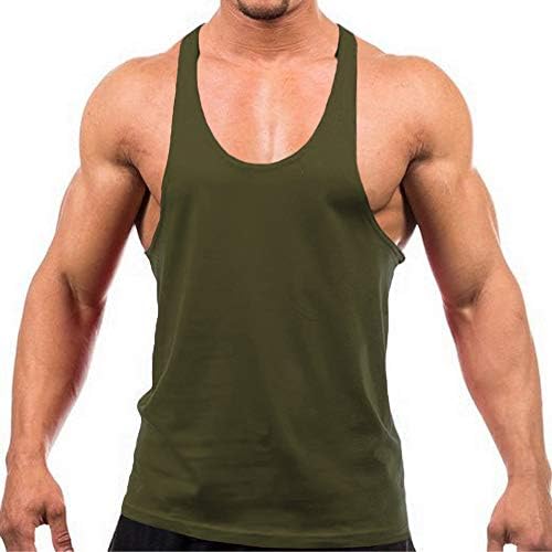 YAKER Men's Blank Stringer Y Back Bodybuilding Gym Tank Tops (S, Army Green)