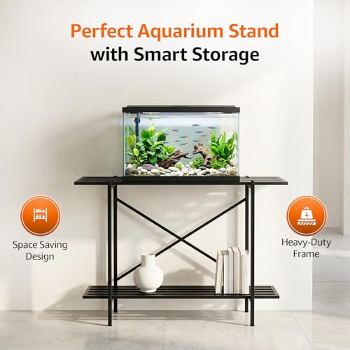 Image of Amazon Basics 2-Tier Fish Tank Stand | Heavy-Duty Metal Aquarium Rack | Adjustable Feet | Multi-Purpose Storage Shelf | Rust-Resistant Powder Coated Finish | Easy Assembly | Black | 88L x 29W x 74H cm