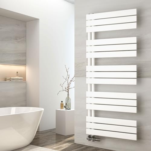 EMKE Badheizkörper 1320x600 mm, Handtuchheizkörper Seitenanschluss Badheizkörper Handtuchhalter Handtuchwärmer Handtuchtrockner Heizkörper Flach Bad Handtuchheizung Weiß 798W