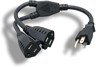 Kentek 1 Ft Power Cord 3 Prong Extension Y Splitter Cable NEMA5-15P to 2 X NEMA5-15R 14 AWG 15A Black Heavy Duty