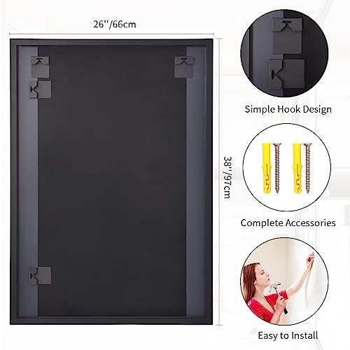 Koonmi Black Mirrors for Wall, 26x38 Inch Bathroom Mirror, Rectangular Wall Mirror for Living Room Bedroom Bathroom, Hangs Horizontally or Vertically