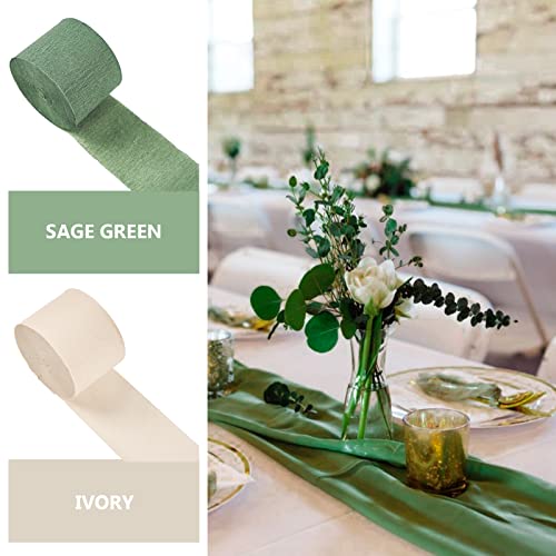 Partywoo Crepe Paper Streamers 4 Rolls 328Ft, Pack Of Sage Green And Ivory Crepe Paper For Party Decorations, Wedding Decoration, Birthday Decorations, Baby Shower Decorations (1.8 Inch X 82 Ft/Roll) #TOP2
