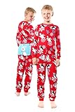Red Union Suit Boys & Girls Kids Pajamas 'Stay Cool' Polar Bear Deasign Sign on Rear Flap