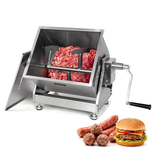Hakka Manual Meat Mixer 15lb/7.5L, Tiltable Tank 10L Stainless Steel Updated Commerial Food Mixer for Meat and Seasonings, Sausage, Burger, Patty