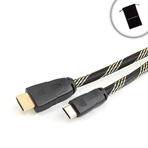 DATASTREAM Mini HDMI to HDMI Cable (6ft) 4k 1080p 3D Camera Output to TV or Monitor with Ethernet, Braided Nylon, and 24k Gold Plated Connections
