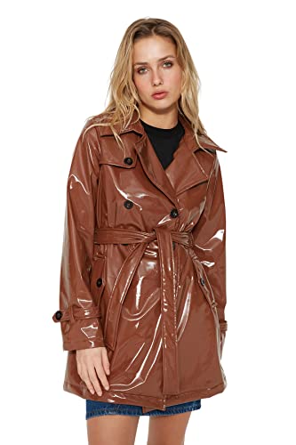 Damen Gerade Lange ärmel Regulär Regenmantel Trench Da donna marrone