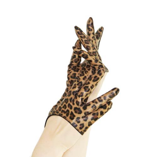 New Sexy Leopard Print Half-Palm Real Leather Gloves/Lady Gaga Carrie Kim Style Size M
