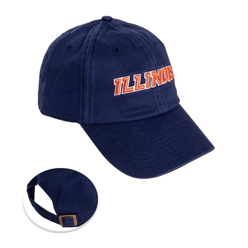 Desert Cactus University of Illinois Baseball Hat Fighting Illini U of I Brimmed Embroirderd Hats Cap Adjustable Cloth Strap Adult (Style F1) Blue