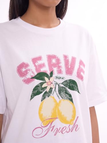 Image of Amazon Brand - Serve Women's Oversized Graphic T-Shirt | Cotton Printed Crew Neck Tee | Half Sleeve Loose Fit