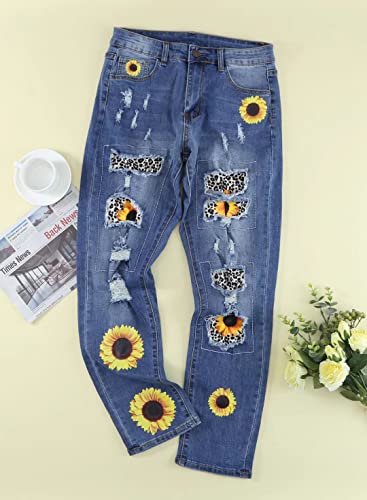 LAFOURAM Womens Patchwork Boyfriend Distressed Ripped Skinny Jeans with Hole4