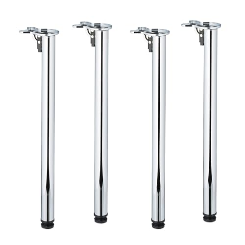Relaxdays Gambe da Tavolo in Ferro, Set 4 Piedi Pieghevoli per Mobili, HxD 71 x 5 cm, Struttura Base Tavolini, Argentato, Plastica