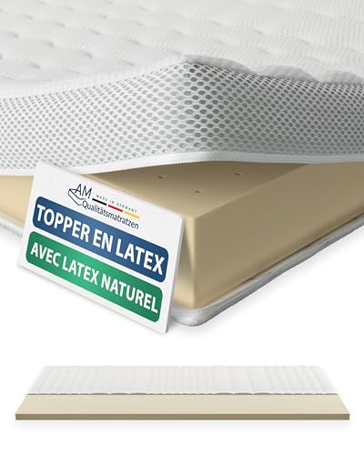 AM Qualitätsmatratzen Surmatelas en latex de qualité supérieure 80 x 200 cm RG65 – Fabriqué en Allemagne – Surmatelas en latex naturel respirant 80 x 200 cm –...