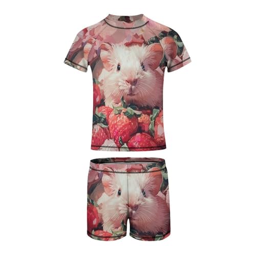 Soft Pink Guinea Pig and StrawberriesChildren's Casual Swimsuit Set - Simple and Versatile8-10Y（130cm）2