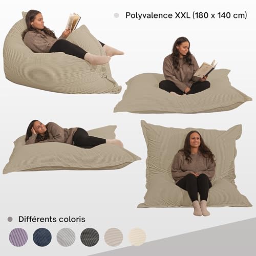 Pouf Géant XXL Velours Côtelé 180x140 Beige Bananair