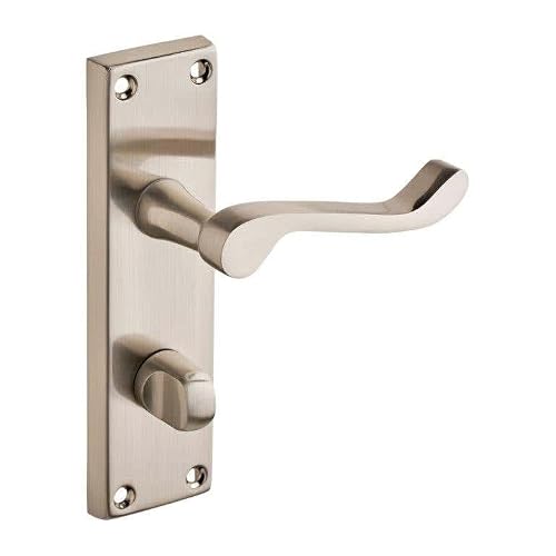 Designer Levers - Victorian Scroll Lever Bathroom Door Handle - Satin Nickel - 1 Pair - Bathroom Locking Door Handle - with Thumbturn
