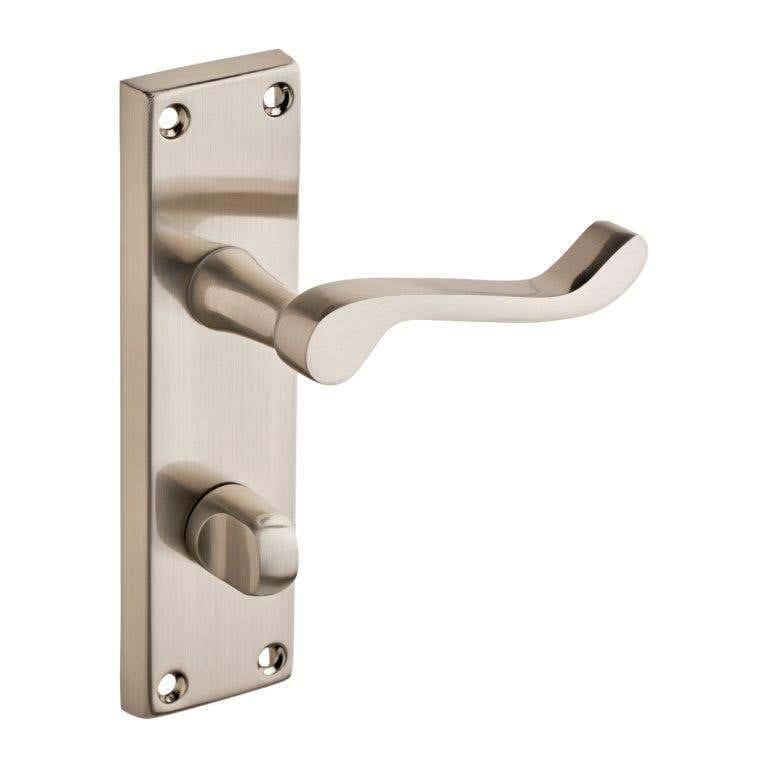 Designer Levers - Victorian Scroll Lever Bathroom Door Handle - Satin Nickel - 1 Pair - Bathroom Locking Door Handle - with Thumbturn
