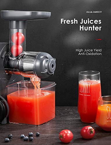 Juicer Machines, Aicok Slow Masticating Juicer with Quiet Motor, Safe Lock, & Reserve Function, Easy to Clean, with Recipes for Multiple High Nutrient Juice