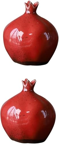 Cabilock Jarrón de granada de cerámica, 2 piezas, rojo