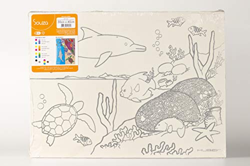 Tela De Pintura Riscada, 30cm X 40cm, Desenho: Oceano Golfinho - Souza & Cia (Ref: 8174)