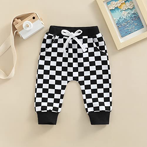 Toddler Baby Boys Girls Checkerboard Plaid Print Cotton Jogger Pants Kids Casual Athletic Elastic Waist Sweatpants (Aa Black, 0-6 Months) #TOP1