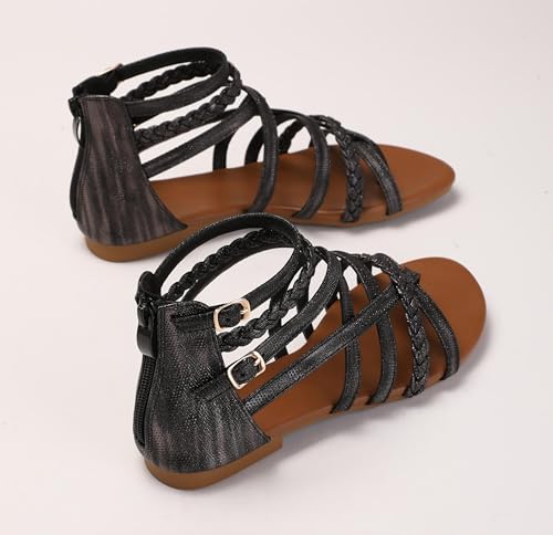 Women's Summer Strappy Flat Sandals Casual Gladiator Shoes Open Toe Sparkly Crossover Straps Dressy Fisherman Thong Sandals for Walking Beach Vacation4