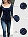 Y2K Mesh Top Women Long Sleeve Shirts Scoop Neck Ruffle Hem Babydoll Blouse Navy Blue