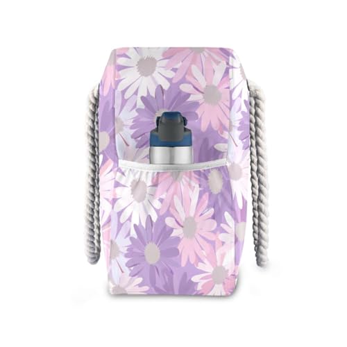 Soft Pastel Lavender Flower Portable Carry On Tote with side pocketes Personal Item Bag with cup holders on the side3