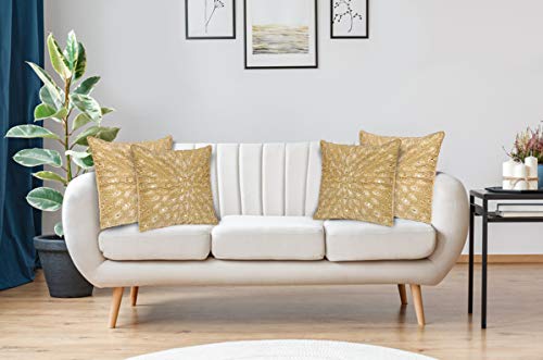 Hand Beaded Decorative Pillow Cover -16x16 Inch - Gold, Handwoven Pillow, Handmade by Skilled Artisans, A Beautiful and Elegant Accessory to Dress up Your Couch, Sofa and Bed - Only Cover - 2 Pack