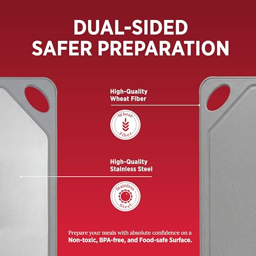 Rubbermaid Stainless Steel Cutting Board, Dishwasher Safe Double Sided Cutting Boards for Kitchen | BPA Free Non Toxic Chopping Board for Meat, Veggies & Fruits | Wheat Fiber & Steel Cutting Board - Image 4