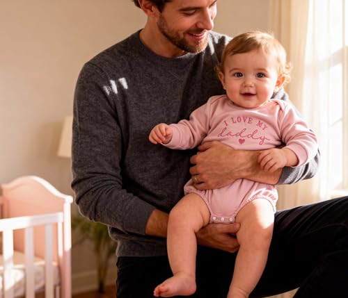 ttmmxamia I Love My Daddy Embroidered Newborn Outfit Romper, Baby Short Clothes Boy Girl, Spring Summer Daddy Gifts for Baby Boys/Girls Pink 6-12M