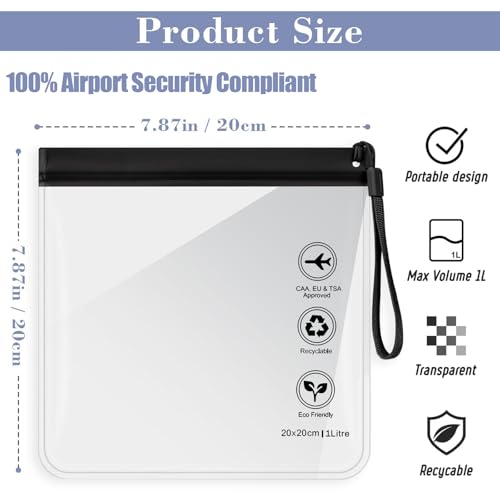 4Pcs Reusable TSA Approved Security Clear Toiletry Bag-Quart Size Travel Bag Tsa Approved for EU UK & US Carry-on Regulations Security Travel Bags for Liquids, Leakproof Travel Accessories2