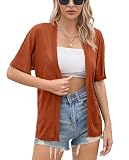 Iandroiy Women's Summer Lightweight Cardigan Short Sleeve Open Front Casual Loose Cover Ups (Large, Rust)