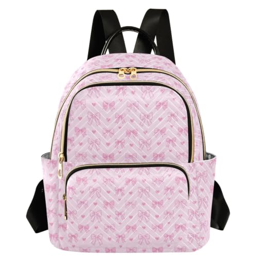 Mochila con 2 bolsillos principales grandes de poliéster ligero casual para mujer con lazo rubor