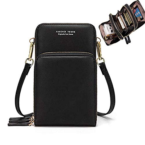 Small Leather Cell Phone Purse Crossbody Shoulder Bag with 10 Card Slots Holder Wallet Case Handbag for Samsung Galaxy S22 S21 S20 S10 Plus Note 10+ A53 A33 A52 iPhone 14 13 Pro Max Moto E Blu View 2
