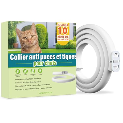 Collier Anti-puces pour Chat, Sûr Et Efficace Collier Anti Tique Chat, Fabriqué avec des Huiles Essentielles Naturelles, Adapté Aux Petits, Moyens Et Grands...
