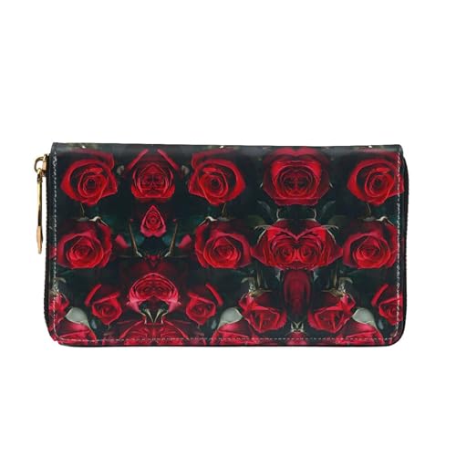 (Red and black rose) Print Women's Long Wallet Clutch with Zipper Multiple Card Slots Coin Pocket Elegant Ladies Purse2