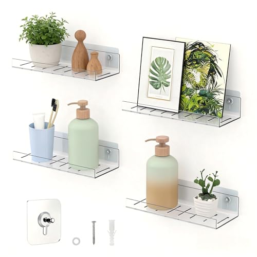 LAZYROSY 4 Pack Floating Shelves – Clear Acrylic/PET...
