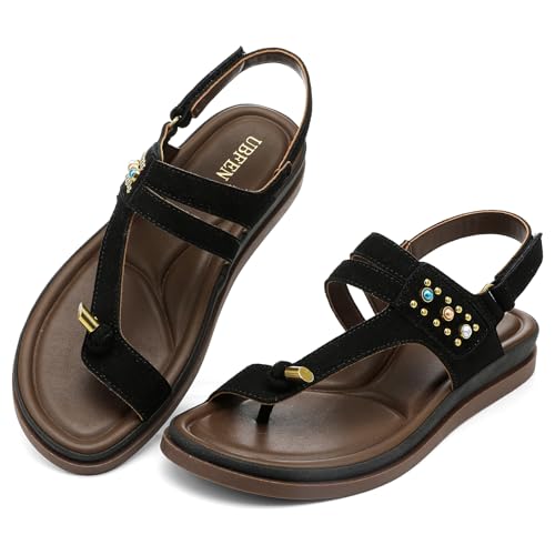 Image of UBFEN Womens Thong Sandals with Toe Loop Heel Strap for Beach | Dressy Casual Flat Flip Flops with Back Strap, Cushioned Footbed for Comfortable Summer Walking