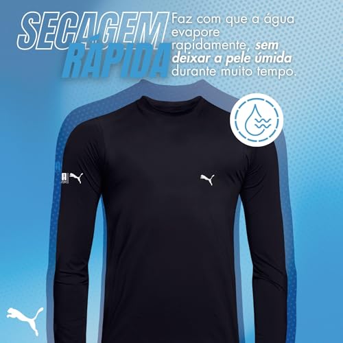 PUMA Camiseta Térmica Manga Longa Proteção UV50+ Fio LYCRA® Adulto Masculino, Preto - 550, G