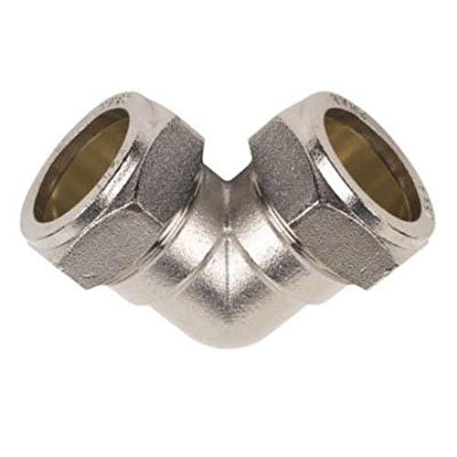 Merriway BH03152 Druckringverbindung Messing 90 Grad Krümmung 15 mm, Verchromt / Weiß