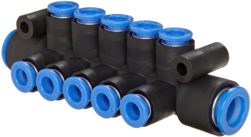 SMC KM11-06-10-10 PBT Push-to-Connect Tubing Manifold, 2 Inlets-10 mm, 10 Outlets-6 mm Tube OD, Black (Pack of 5)