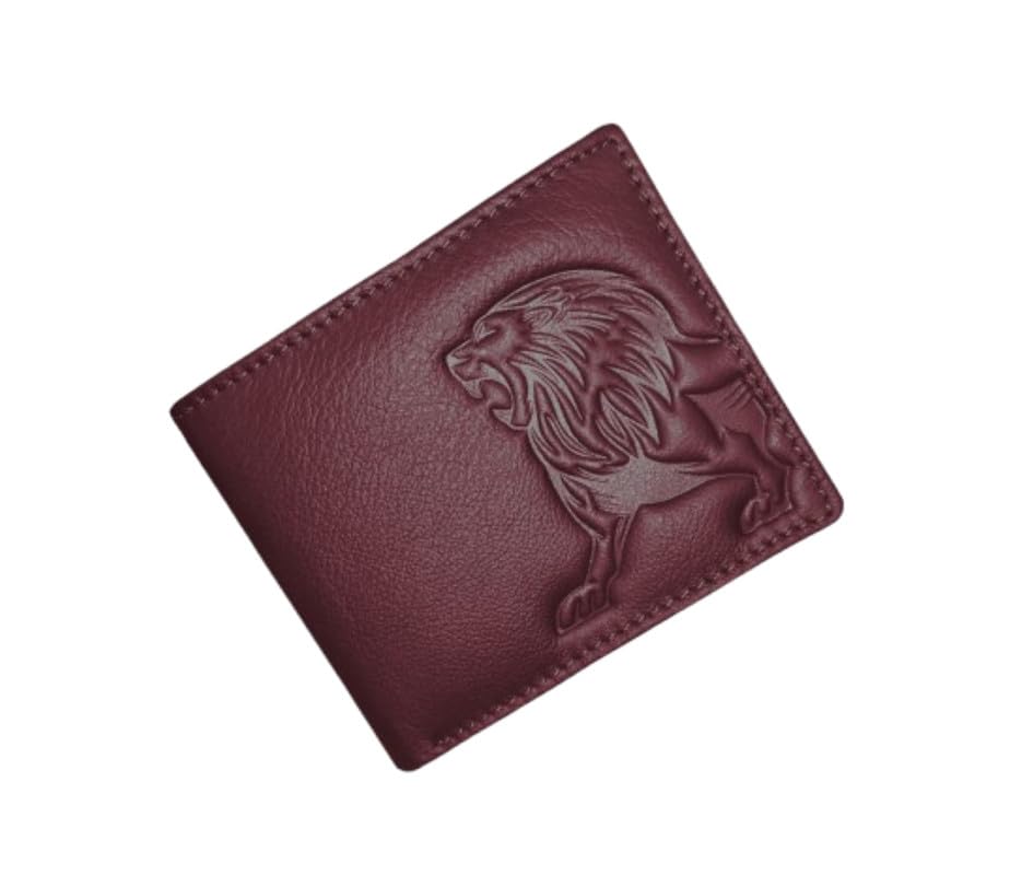 Genuine Leather Wallets for Men | Stylesh and Comfortable Leo Design RFID Protected Wallet | Pure Leather Purse Credit, Debit Card Slots and Coin Pocket 2 Currency Compartments Purse, Cherry-image-1
