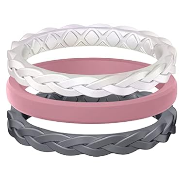 AMAZON - Egnaro Silicone Ring Women, Stackable Braided Rings for Women, Breathable Inner Arc Rubber Rings Women, Unique Design Silicone Wedding Bands Women