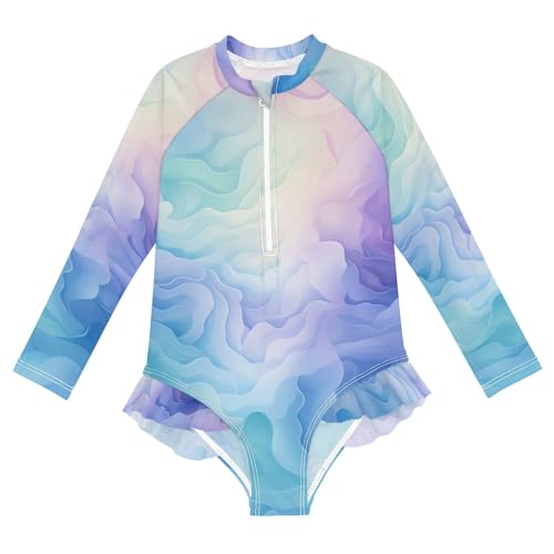 ALAZA Swimsuit for Girls Long Sleeve Rashguard Bathing Suit Marble Purple Blue Quick Dry 4T