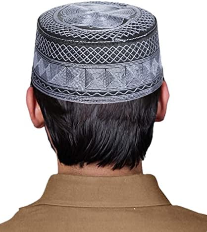 Ibluelover Men Muslim Prayer Kufi Hat Breathable Embroidery Kofia Topi Sunhat Islam Kufi Headware Praying Beanie